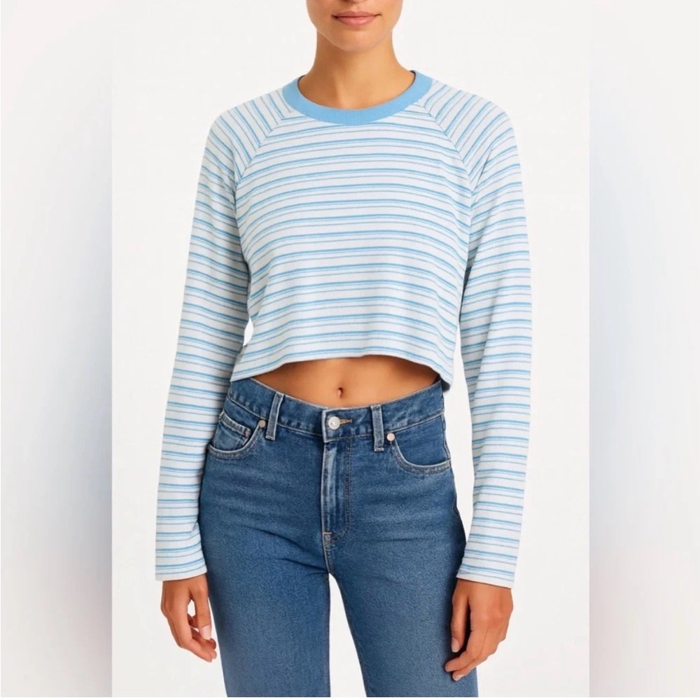 Madewell supercropped oasis blue stripped longsleeve lightweight tee sz M used